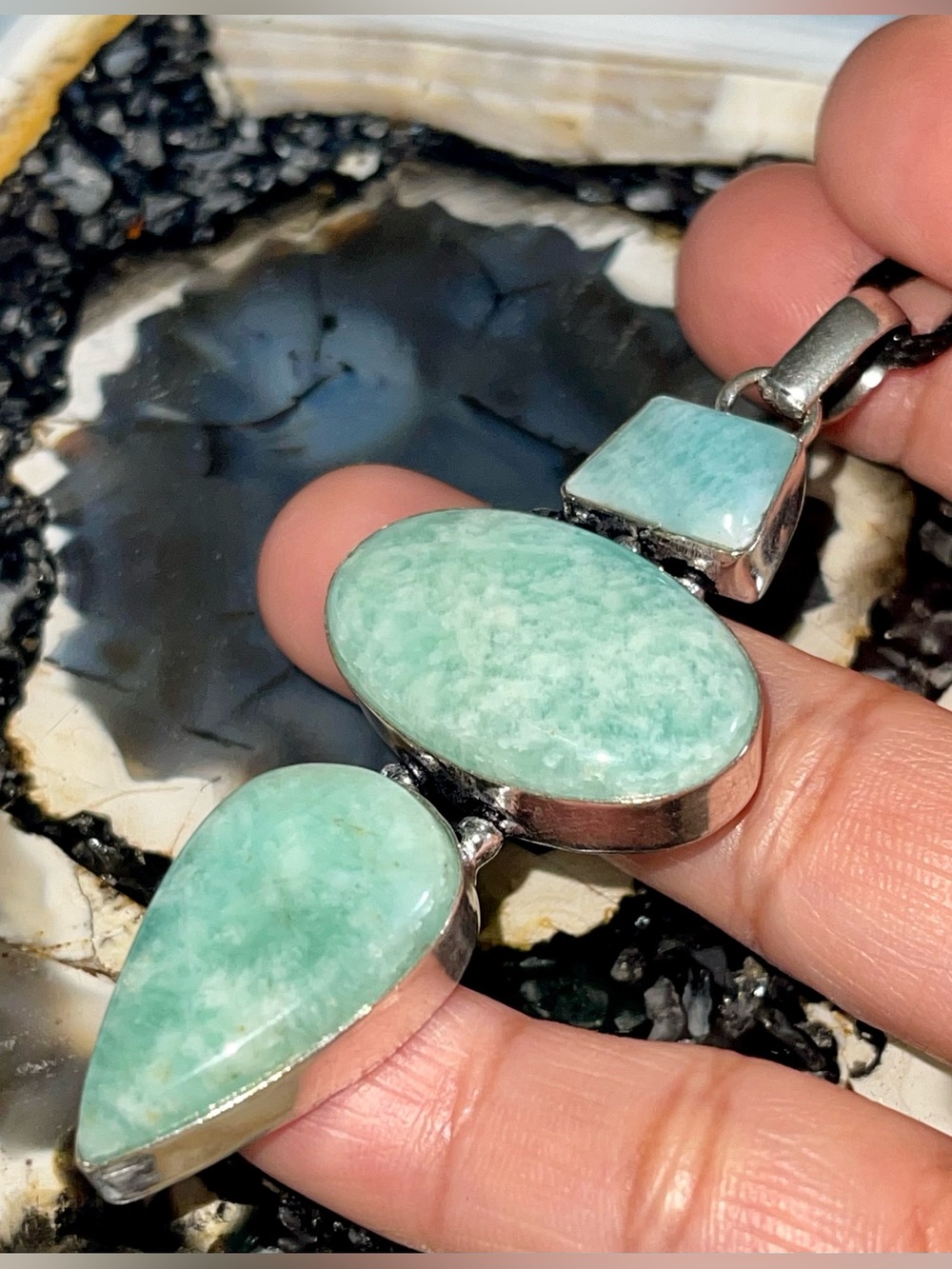 Green Amazonite Crystal Pendant 3 1/4” - Picture 5 of 17